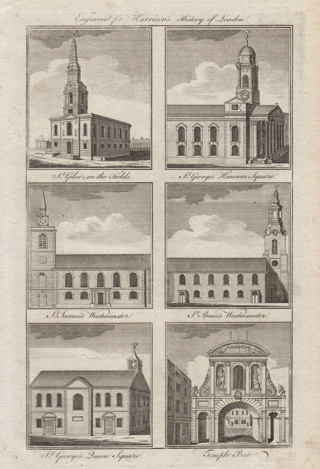St Giles/Fields George Hanover Sq/Martyr James Piccadilly Anne Soho 1776 print